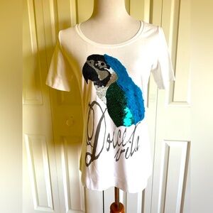 LAUREL Women White Cotton Sequined T-shirt 8/38 Germany NWOT